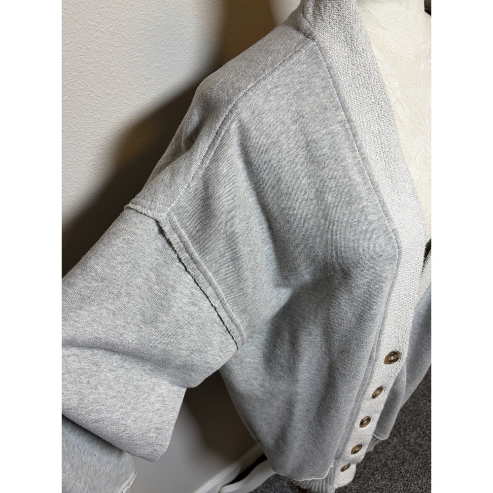 Aerie Boyfriend Button-Up Sweatshirt Cardigan~L~ Heather Gray Relaxed Loungewear - Picture 5 of 15